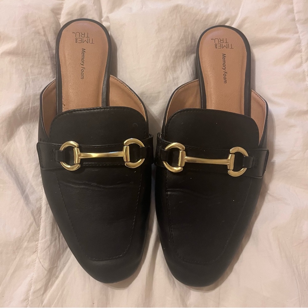 Time and Tru Black Mules with Gold Accent